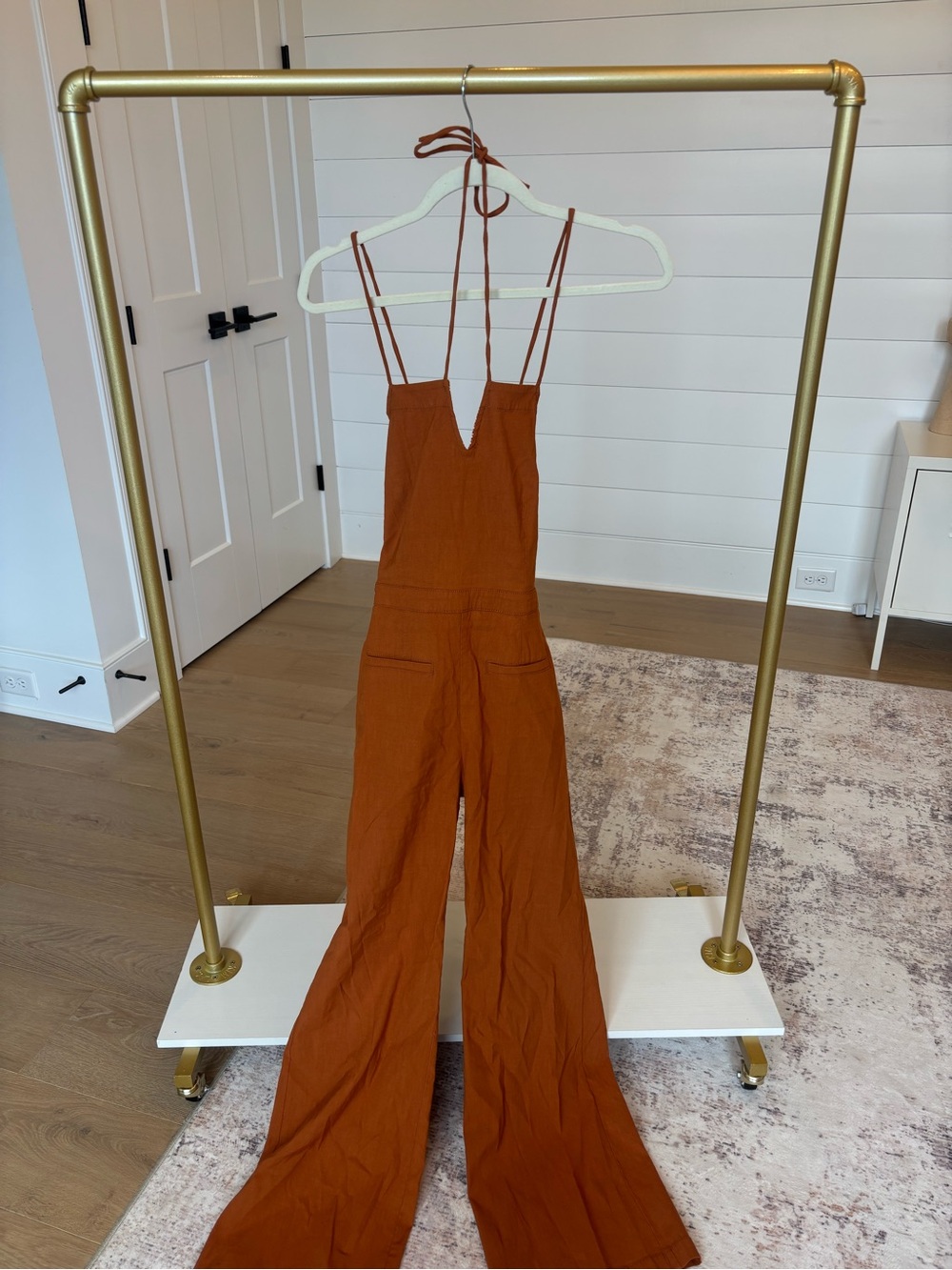 Maeve Rust-Orange Spaghetti-Strap Wide-Leg Jumpsuit - Picture 3 of 8